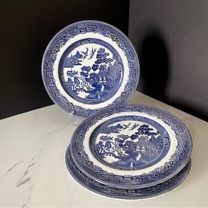 SET of 3 Blue Willow Dinner Plates - Johnson Brothers